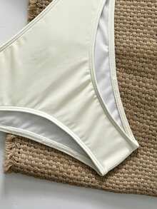 Swim Basics 2pcs/Set Women's Solid Color Sexy Bandeau Bikini Set, Spring/Summer - Multicolor - View 9