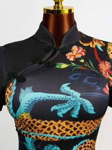 Mistrie New Chinese Style Dragon Patterned High Slit Sexy Cheongsam - Multicolor - View 3