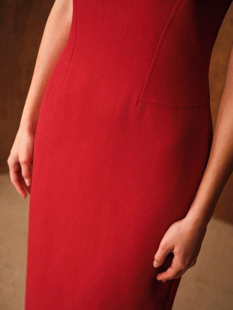 WOMEN'S WOOL BLEND MINIMALIST STRUCTURED MID-LENGTH FITTED DRESS