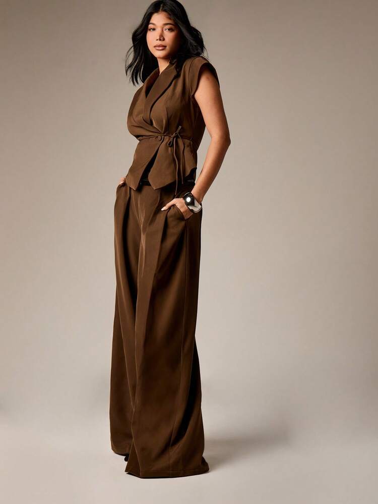 High Waisted Wide Leg Palazzo Trousers With Belt