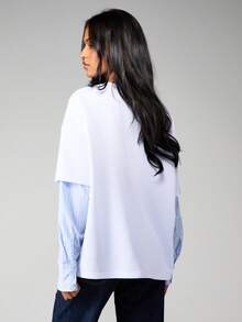MISSGUIDED Oversized Long Sleeve Layered Tee With Striped Shirt Sleeves For Casual Everyday Wear - White - View 2