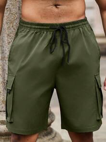 Manfinity Homme Plus Size Men's Drawstring Waist Cargo Pocket Casual Shorts