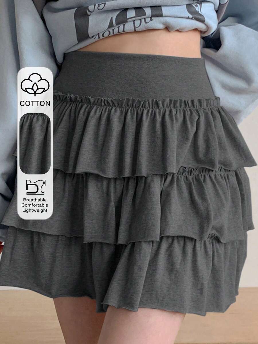 DAZY Women's Layered Cake Skirt, Short Ruffled Hem Mini Skirt - Dark Grey - View 1