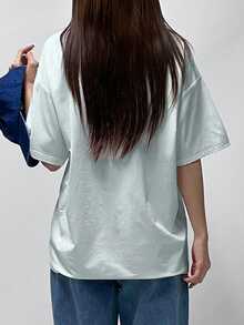 DAZY Women Simple Solid Color Casual T-Shirt, Daily Wear - Blue - View 4