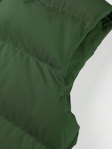 Manfinity Homme 1 pieza Chaleco acolchado con capucha y cremallera de ajuste holgado para hombre - Verde militar - Ver 3