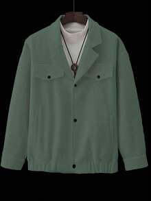 Claim Dot Men's Casual Button-Up Long Sleeve Jacket, Autumn/Winter,Men's Autumn And Winter Light Luxury Mature Casual Tweed Lapel Pocket Warm Elastic Cuffs Overcoat - Green - View 7