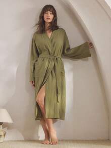 Ocili 舒适棉质柔软睡袍，女士睡衣，温暖舒适，秋冬季佳选 - 墨綠色 - 查看 5