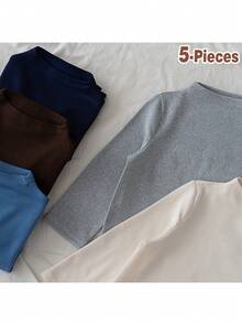 Loomiva Set 3 Potong Baju Bayi Laki-laki Warna Polos, Bahan Rajut Lembut, Leher Bulat, Lengan Panjang, Model Pullover - MultiWarna - View 6