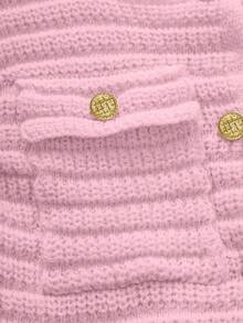 Franclia Nouveau cardigan en tricot élégant pour femmes avec col carré, taille froncée et ourlet à volants, arrivée française du début du printemps - Rose bonbon - Voir 5