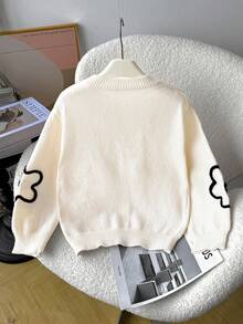 Sparklyn 少女芭蕾风格蝴蝶结针织毛衣，甜美酷炫黑色蝴蝶结针织套头衫，宽松圆领毛衣 - 杏色 - 查看 2