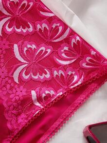 SHEIN 1pc Plus Size Women Charming Butterfly Lace Patchwork Seamless Briefs - Hot Pink - View 5