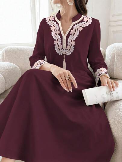 SHEIN Najma Kadın Çiçekli Dijital Baskılı Şık Uzun Kollu Sabahlık, Dik Yaka, İlkbahar/Sonbahar