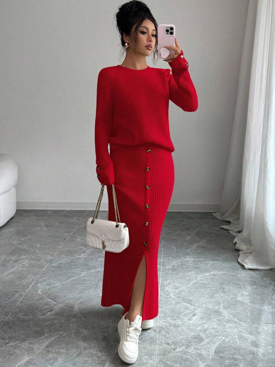 Elenzga 两件套女士休闲长袖上衣和迷你裙套装