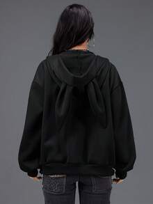 Bloopia 复古摇滚叛逆甜美酷女孩风格时尚优雅百搭女款秋冬新款哥特兔耳印花宽松休闲连帽长袖卫衣外套