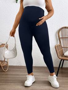Modmama Plus Size Adjustable Waist Solid Color Casual Leggings, Suitable For Pregnant Women Pregnancy Clothing Maternity Leggings Leggings Plus Size Maternity Workout Clothes Pregnancy Pants - Navy Blue - View 11