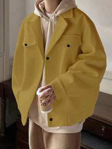 Claim Dot Men's Casual Button-Up Long Sleeve Jacket, Autumn/Winter,Men's Autumn And Winter Light Luxury Mature Casual Tweed Lapel Pocket Warm Elastic Cuffs Overcoat