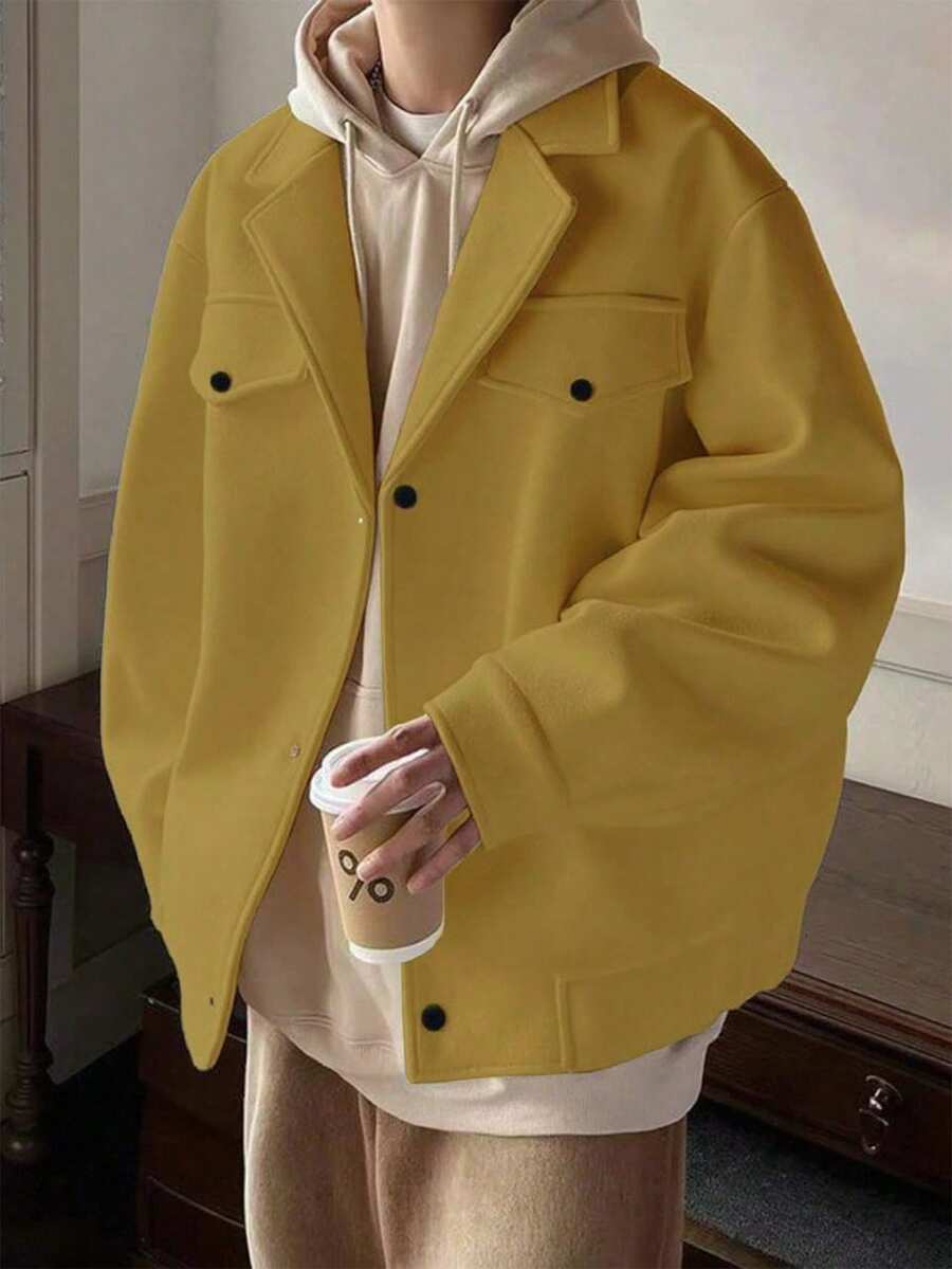 Claim Dot Men's Casual Button-Up Long Sleeve Jacket, Autumn/Winter,Men's Autumn And Winter Light Luxury Mature Casual Tweed Lapel Pocket Warm Elastic Cuffs Overcoat