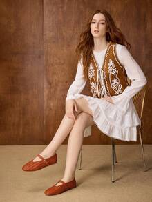 MOTF CUCCOO SQUARE TOE WOVEN STRAP FLAT LOAFERS SPRING SHOES - Brown - View 5