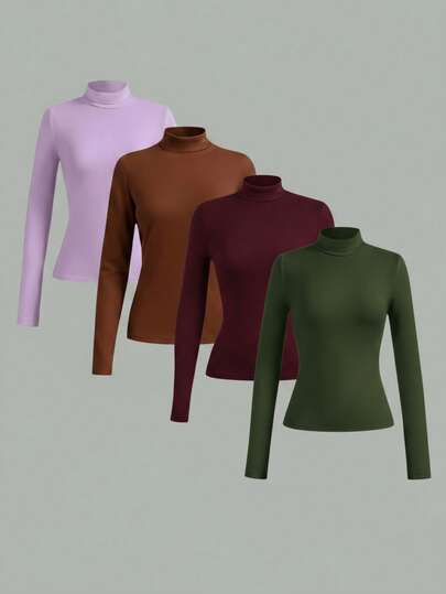 4PACK Women's Casual Tight-Fitting Long Sleeve Base Layer T-Shirts, Fall