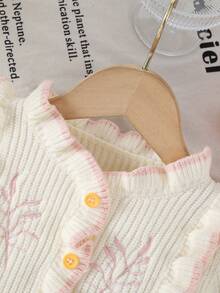 SHEIN Vintaside Kids 女婴针织长袖毛衣连衣裙，秋冬季舒适保暖，米色、粉色、浅色系，百搭优雅，刺绣荷叶边设计，时尚百搭，适合上学、日常穿着、居家、户外、旅行等场合。 - 彩色 - 查看 6