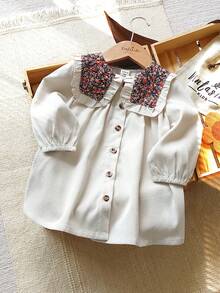 Vintaside Kids Váy hoa nhung kẻ chấm bi cho bé gái, phong cách đồng quê, thanh lịch và dễ thương, phù hợp cho mùa chuyển giao xuân, thu và đông - trắng - Xem 4