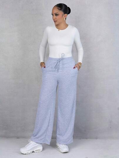 Melissa Matos Comfortable And Casual Solid Color Knitted Wide-Leg Women's Sweatpants