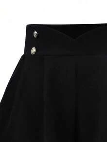 Calvaya 大码女式纯色腰部纽扣设计褶皱阔腿短裤