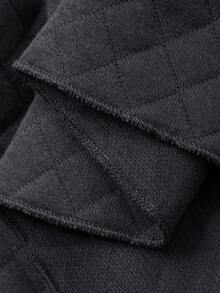 FRIFUL Sweatshirt Wanita Bermotif Berlian Berquilting, Potongan Longgar, Leher Bulat, Pinggang Berkerut, Sambungan Huruf Kontras - Hitam - View 7