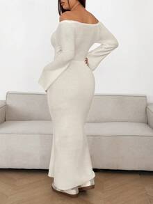 Flirla Fall Autumn And Winter Plus Size Women Off Shoulder Cutout Knit Sweater Dress - White - View 2