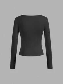 SHEIN EZwear 4件套休闲简约圆领女式T恤，纯色，适合秋冬季节、叠穿、户外穿着、打底衫 - 彩色 - 查看 11