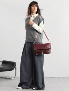 SHECARRY PU LEATHER WOMEN'S SHOULDER BAG RETRO  WINE RED  FOR PARTY - Burgundy - View 7