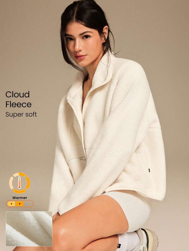 Chaqueta cómoda y gruesa de polar polar con forro suave y cálido, de ajuste relajado, con dobladillo elástico y múltiples bolsillos para uso diario y casual en invierno