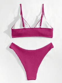 SHEIN Swim Summer Beach Plain Textured Bikini - Red Violet - View 2