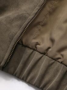 DAZY 女士立领短款夹克，休闲街头风插肩袖立领飞行员夹克 - 綠色 - 查看 8