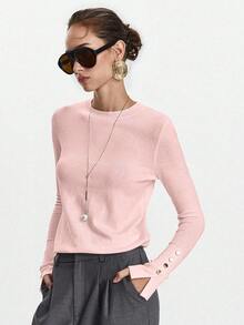 Lumivelle Christmas Women's All-Match Round Neck Casual Versatile Long Sleeve Knit Sweater - Baby Pink - View 6
