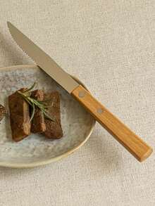 Cirelle Bộ đồ ăn đơn giản 1 món với tay cầm bằng gỗ tự nhiên, bộ dao, nĩa và thìa bằng thép không gỉ cao cấp, thích hợp cho gia đình/cắm trại/du lịch, bề mặt sáng bóng như gương, dao, nĩa và thìa ăn bít tết, thích hợp cho tháng Ramadan. - Nhiều màu - Xem 5