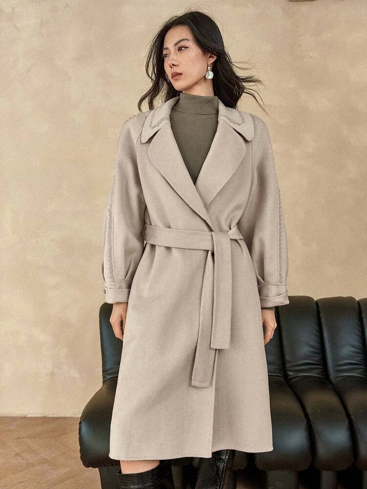 Women's Fashion Casual Waist Belt Lapel NeckOvercoat Business Casual Woman