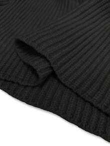 Elenzga Autumn/Winter New Solid Color Cinched Waist Bodycon Knit Dress - Black - View 4