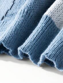 Manfinity Hypemode Men's Cartoon Shark Pattern Crew Neck Long Sleeve Casual Sweater, Autumn/Winter Shark Clothes Men Long Sleeve Knit - Blue - View 6