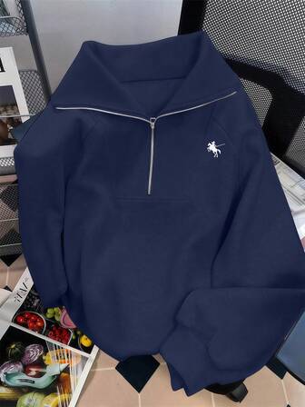 INAWLY Casual Loose High Neck Zip-Up Graphic Print Long Sleeve Hoodie