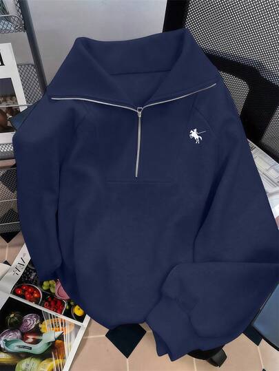 INAWLY Casual Loose High Neck Zip-Up Graphic Print Long Sleeve Hoodie