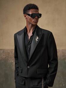 AKNOTIC Business Casual 2pcs Men's Wrinkle-Resistant Casual Suit Set - Loose Fit Jacket And Straight Leg Pants - Black - View 2