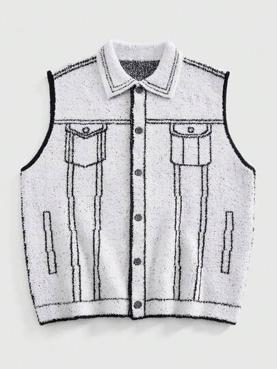 EASEVO Plus Size Men's Casual Loose Knitted Vest With Pattern, Autumn/Winter