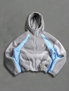 Manfinity EMRG Men's Contrast Color Patchwork Zip-Up Hooded Jacket, Autumn/Winter, Gray Zip Up, Cropped Men S Zip Up Hoodie, Shark Hoodie Jacket - Grey - View 7