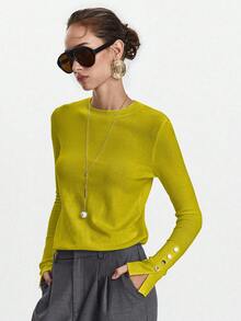 Lumivelle 百搭圆领休闲百搭长袖针织汗衫 - 綠色 - 查看 5