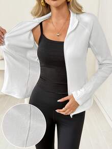 Chiquease Women's Slim Fit Minimalist New Autumn/Winter Jacket, Lightweight Outdoor Raglan Long Sleeve Zip-Up Coat - White - View 7