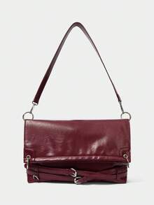 SHECARRY PU LEATHER WOMEN'S SHOULDER BAG RETRO  WINE RED  FOR PARTY - Burgundy - View 2