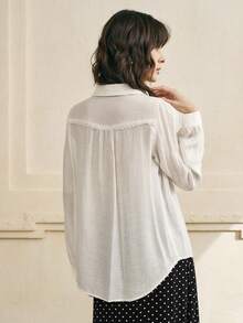 Cévolie 女式纯色长袖单排扣休闲宽松衬衫 - 白色 - 查看 2