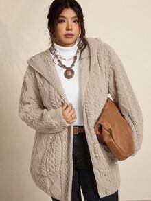 Freevana Chaqueta con capucha reversible y esponjosa con estampado de corazón - Marrón - Ver 8