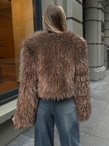 Aloruh Abrigo corto de mujer de piel sintética elegante y sexy, para otoño/invierno